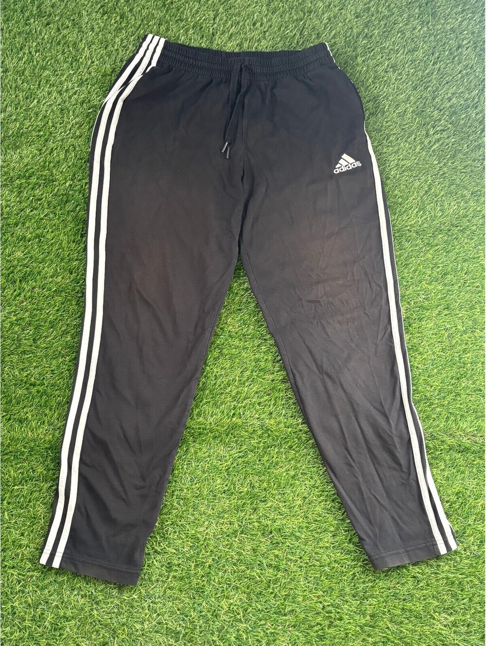 Y2k Adidas black cotton track pants, men's L